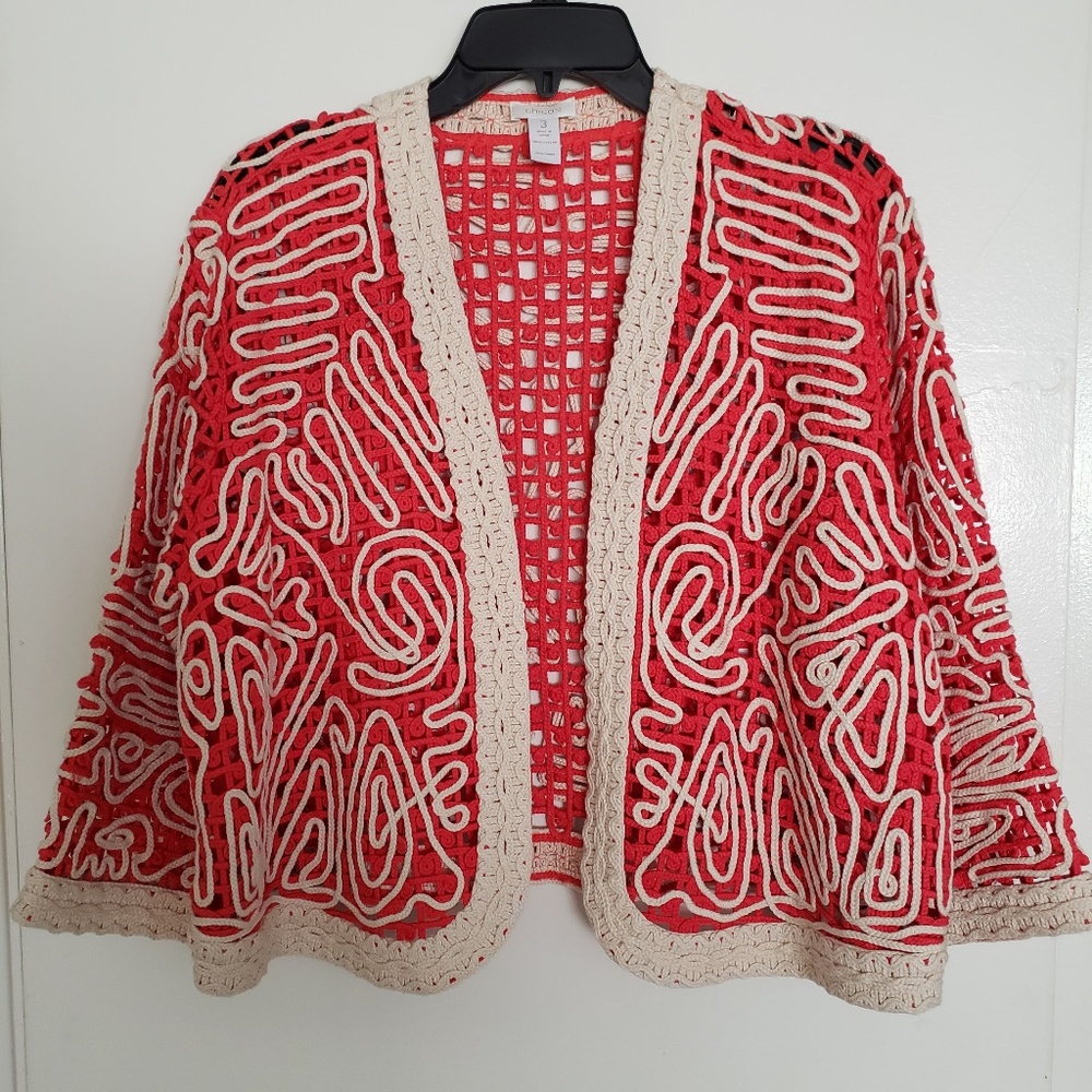 Chicos Coral Orange Cream Cropped Bolero Jacket 3